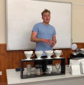 Stephen from Two Turtle Doves Coffee Roasters does a demonstration of Coffee making methods