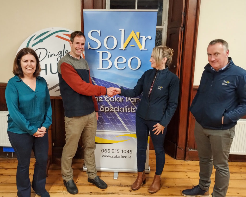 Solar Beo prize draw winner with reps from Dingle Hub and Solar Beo